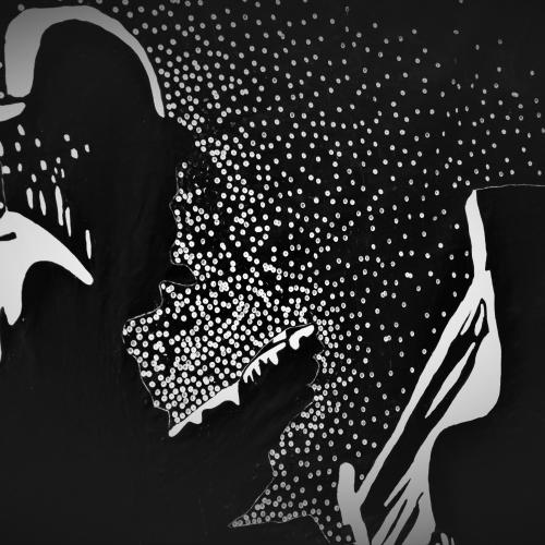 Gemälde schwarz weiß Klavier Mann