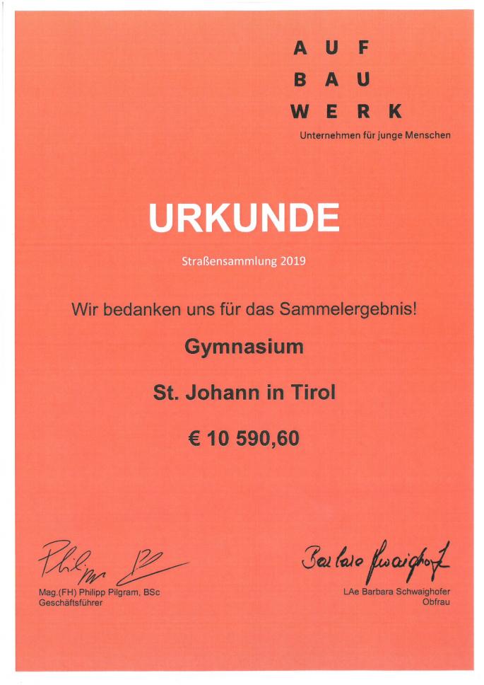 Urkunde Aufbauwerk der Jugend 